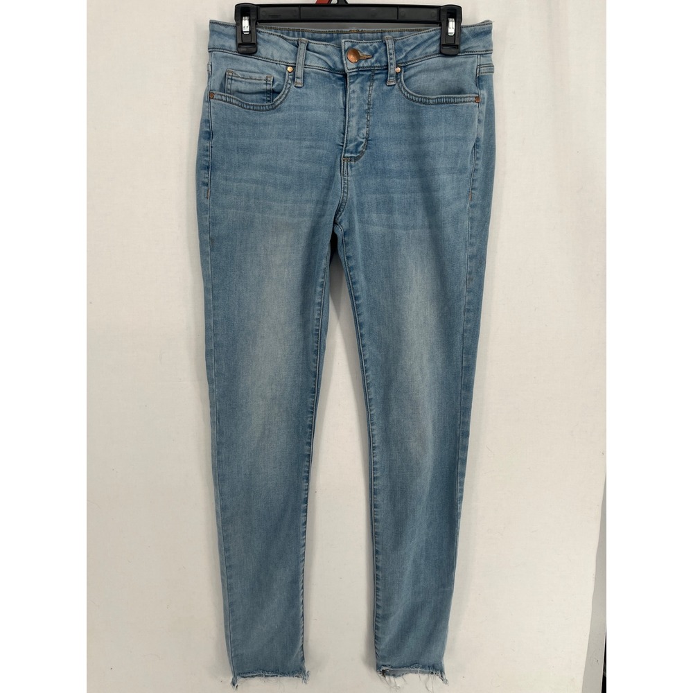 a.n.a a new approach Women 6T Mid-Rise Skinny Jeans Light Wash Frayed Hem Blue
